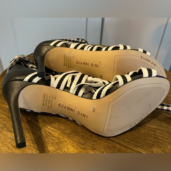 Gianni Bini Black Abrianna Gingham Lace Up Sandals 3.93” heels Size 8 NEW - Picture 7 of 9